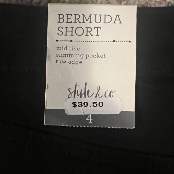 Style & Co Womens Mid-Rise Raw-Edge Bermuda Jean Shorts Deep Black 4 NWT - Picture 8 of 8
